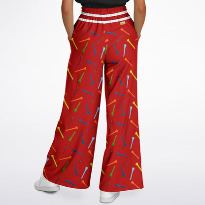 Golf Tee Time in Red Eco-Poly Wide Leg Pants