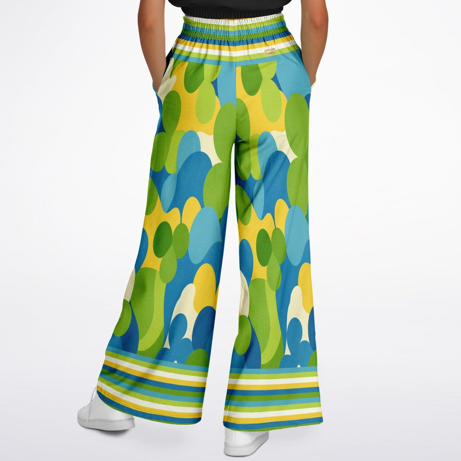 Green Earth 70s Abstract Floral Eco-Poly Wide Leg Pants