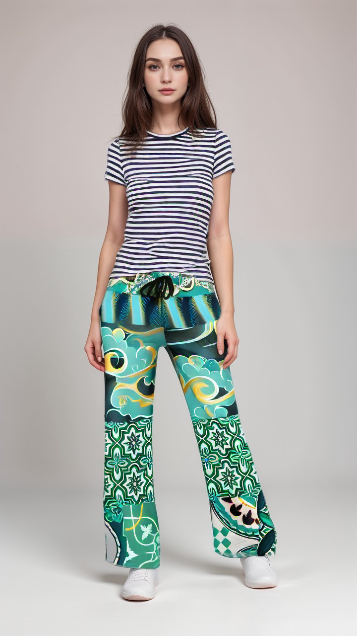 Pantalones anchos verdes con mosaico de Meknes