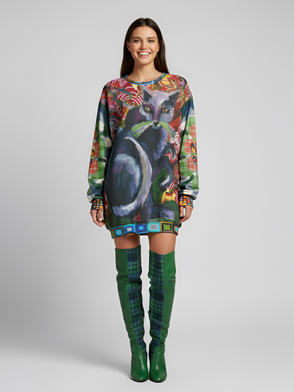 Grey Cat on Bright Cushion Unisex Sweatshirt (Gold Label)