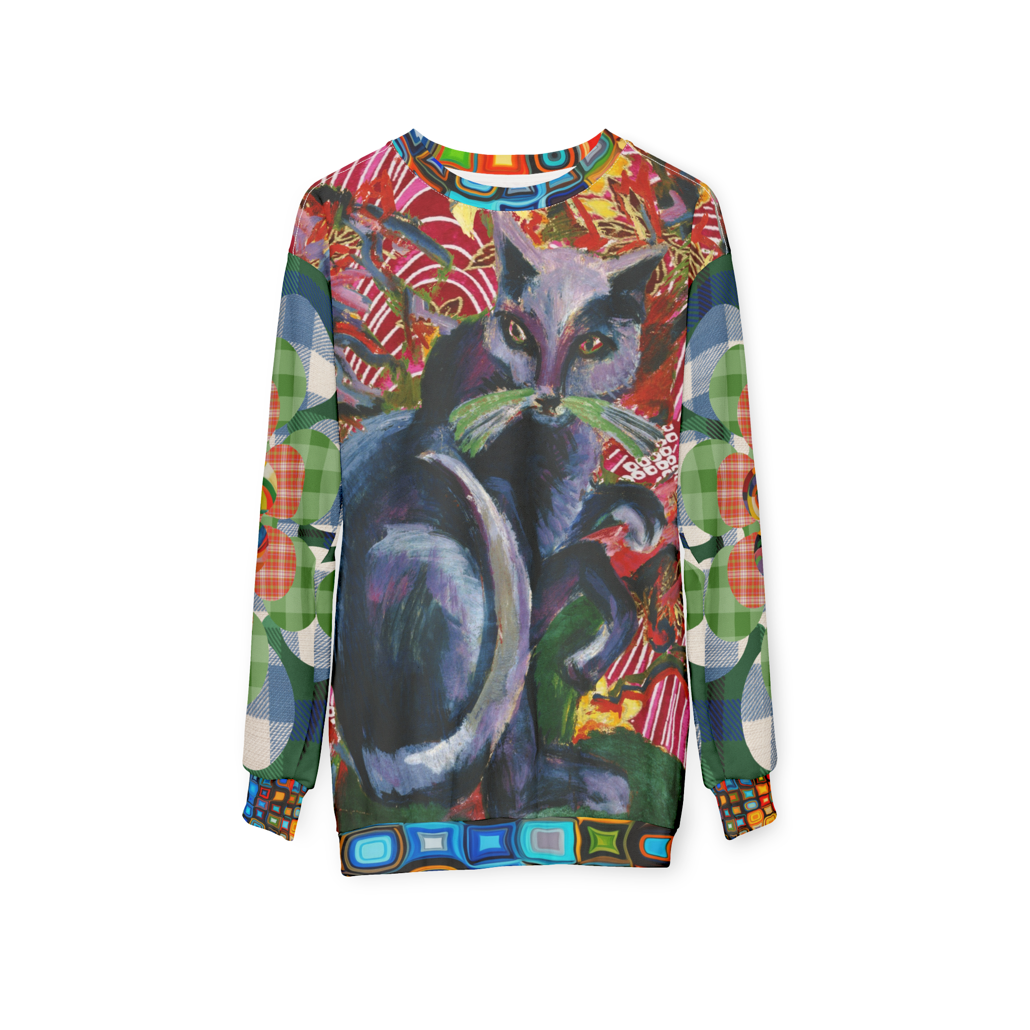 Grey Cat on Bright Cushion Unisex Sweatshirt (Gold Label)