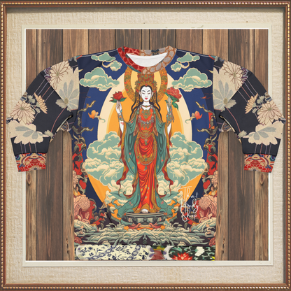 Diosa de la compasión Guan Yin en sudadera unisex azul