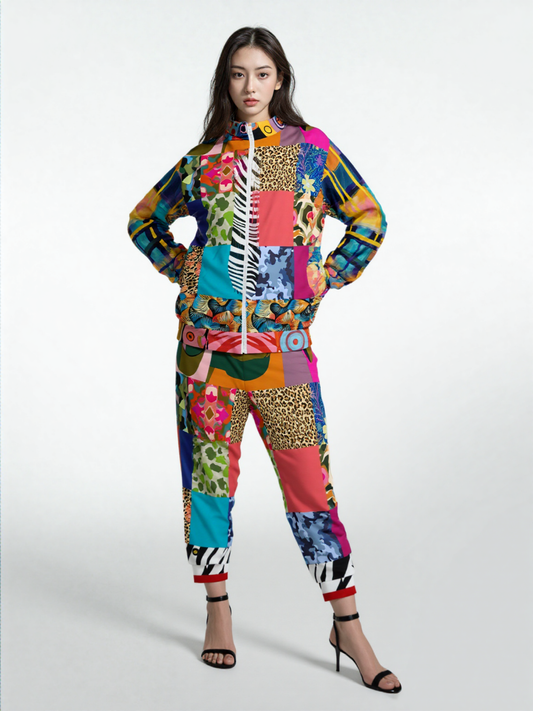 Gypsy Cheetah Multicolor Patchwork Unisex Eco-Poly Track Jacket
