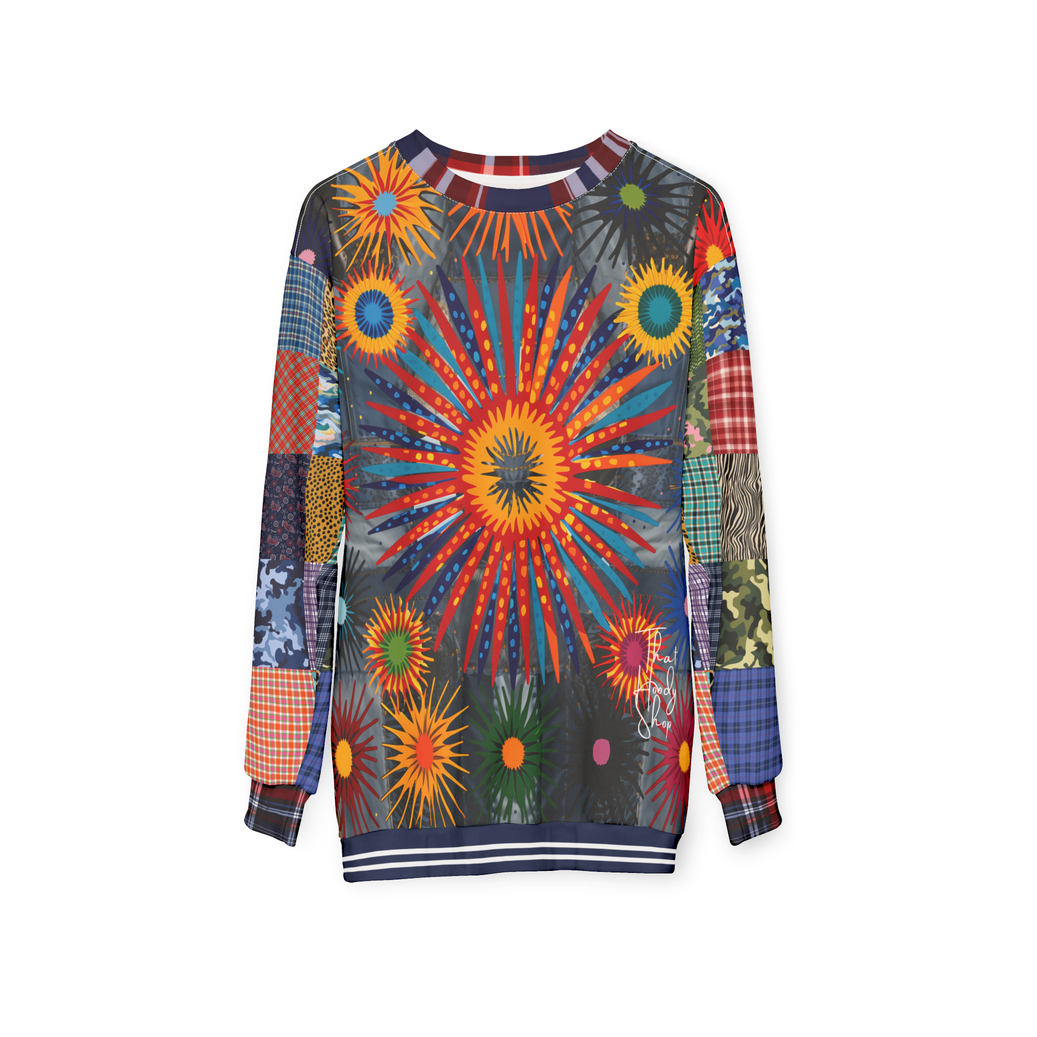 Hippie Sunburst in Denim Patchwork Unisex Sweatshirt (Gold Label)