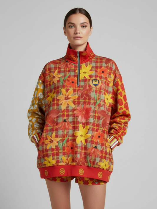 Imperial Blossom in Peonies Heavyweight Oversized Quarter Zip Sweatshirt