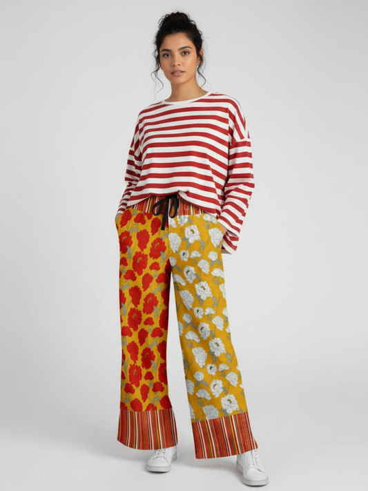 Imperial Blossom in Peonies Eco-Poly Wide Leg Pants