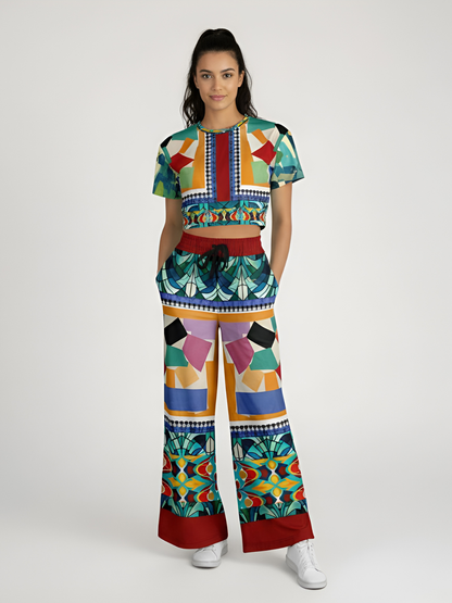 Interior Salon with Forget-Me-Nots in Full Glory Eco-Poly Short Sleeve Cropped Pullover