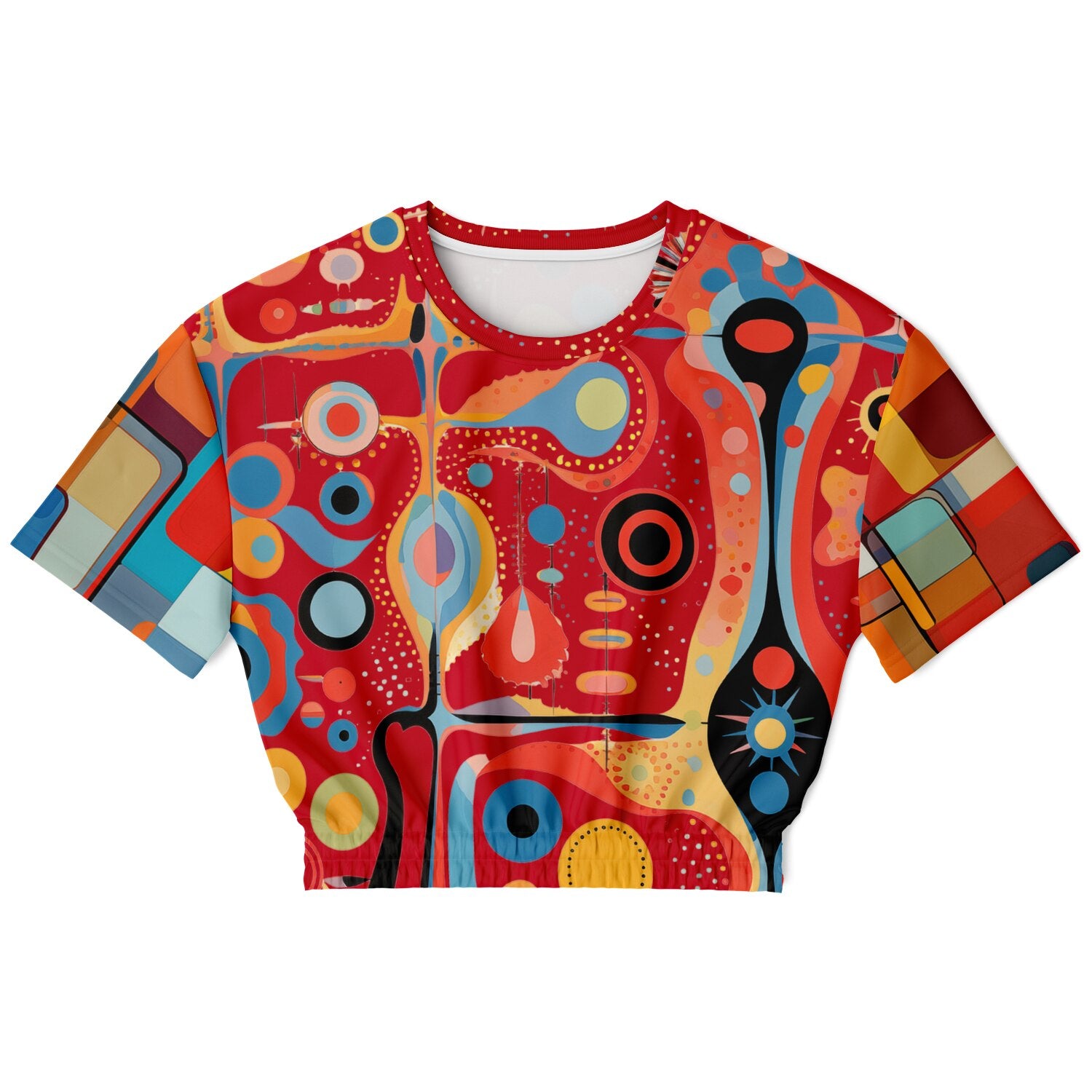 Mardi Gras in Brazil Abstract Geo Eco-Poly Cropped Short Sleeve Sweater