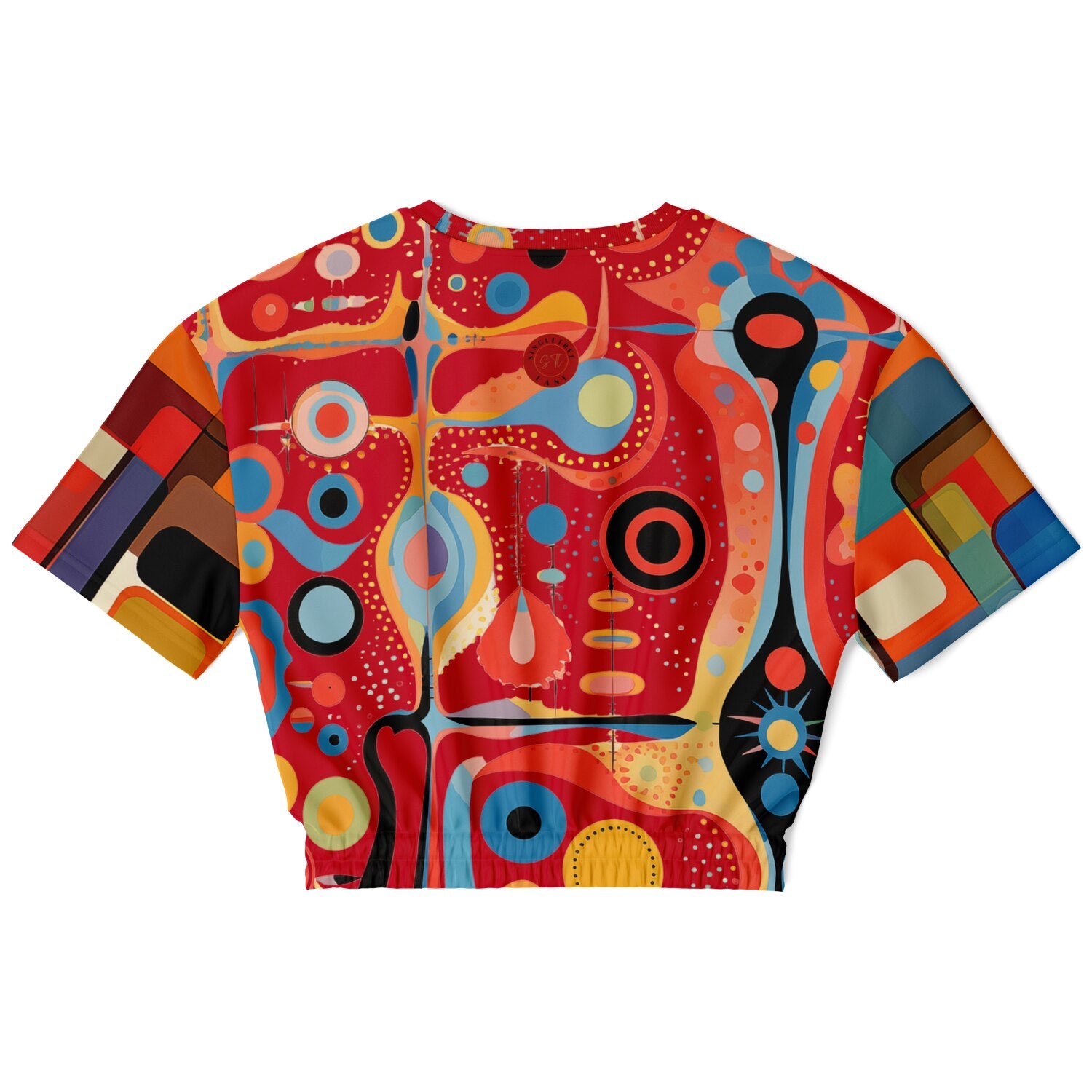 Mardi Gras in Brazil Abstract Geo Eco-Poly Cropped Short Sleeve Sweater