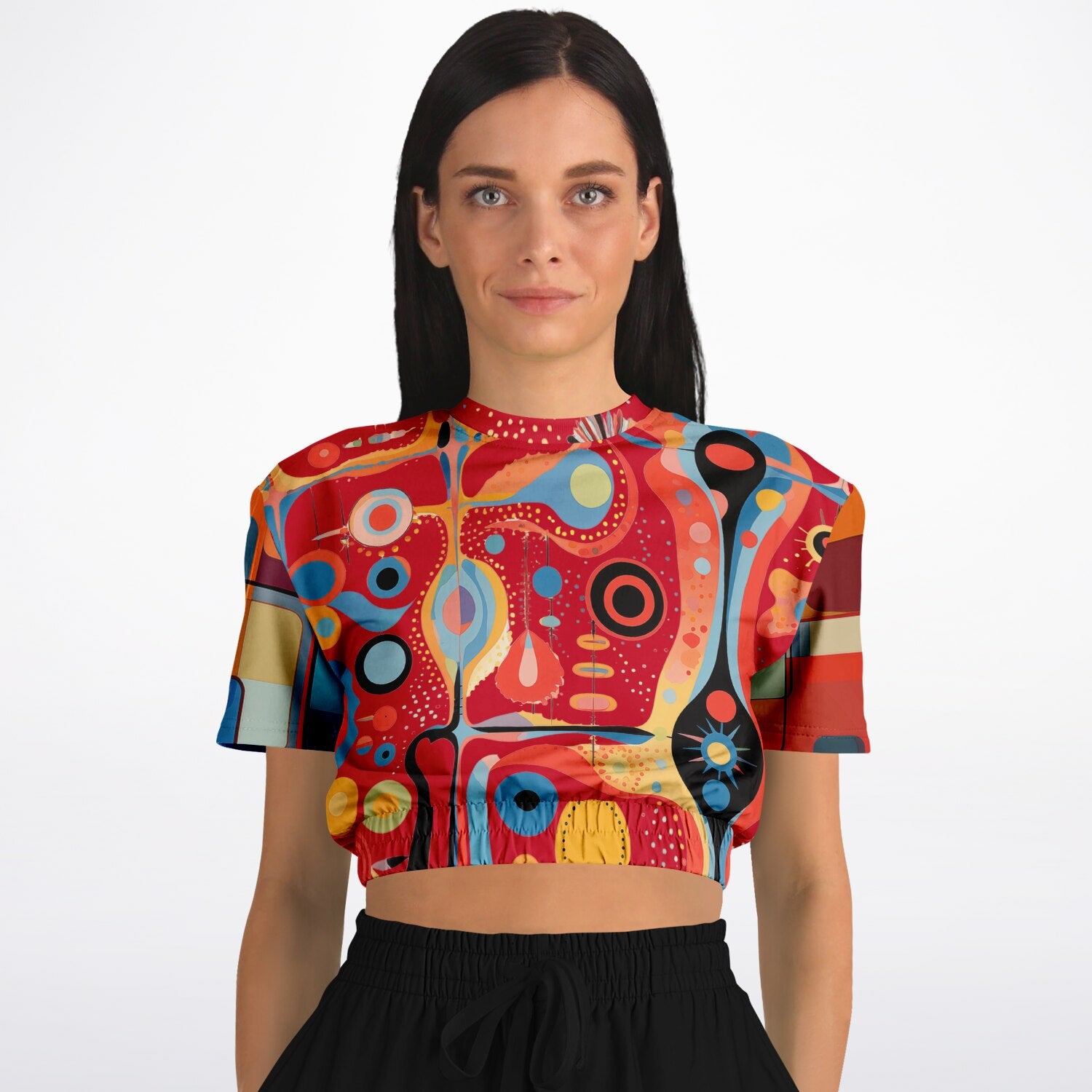 Mardi Gras in Brazil Abstract Geo Eco-Poly Cropped Short Sleeve Sweater