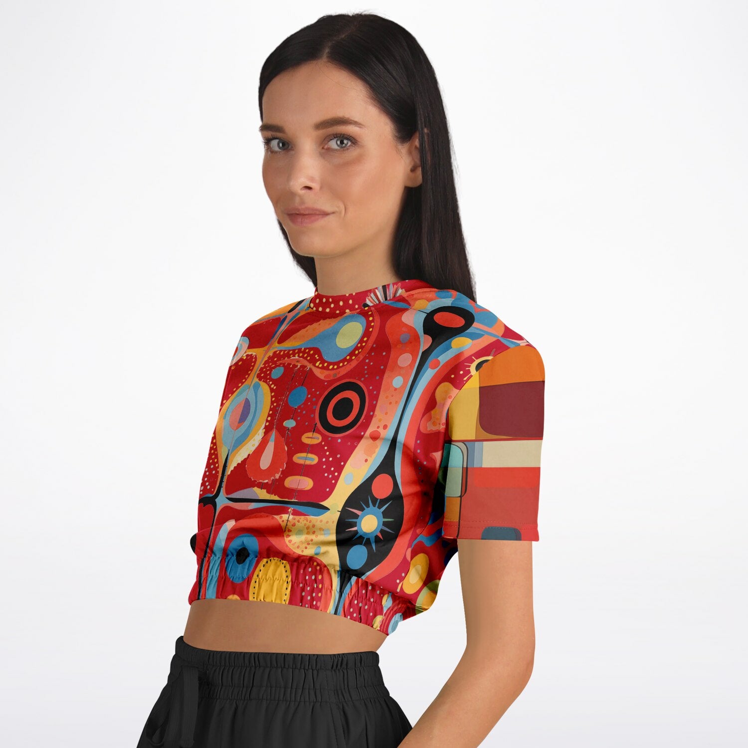 Mardi Gras in Brazil Abstract Geo Eco-Poly Cropped Short Sleeve Sweater