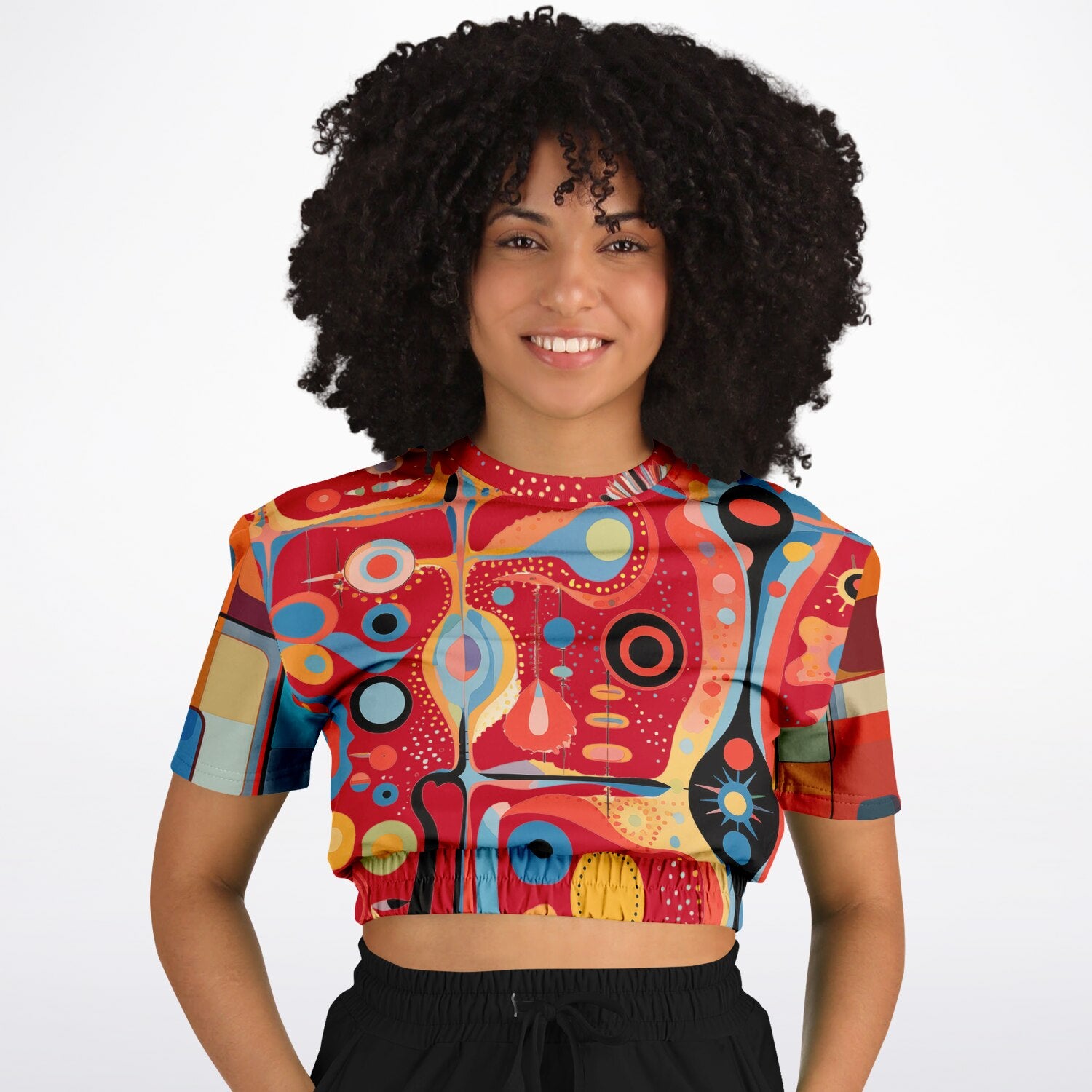 Mardi Gras in Brazil Abstract Geo Eco-Poly Cropped Short Sleeve Sweater