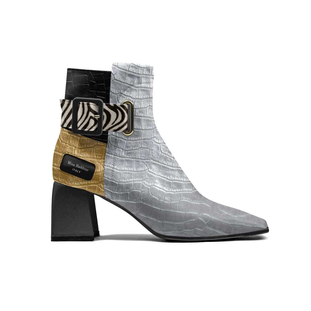 Mina Baddour Matrix in Silver Belted Ankle Boot