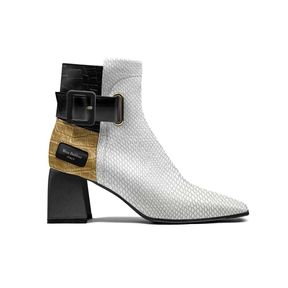 Mina Baddour Matrix in White Belted Ankle Boot