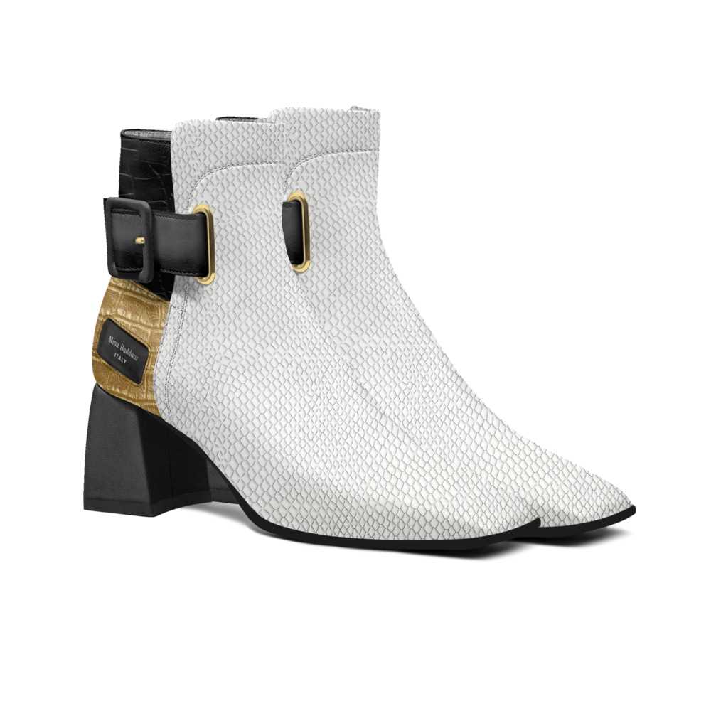 Mina Baddour Matrix in White Belted Ankle Boot