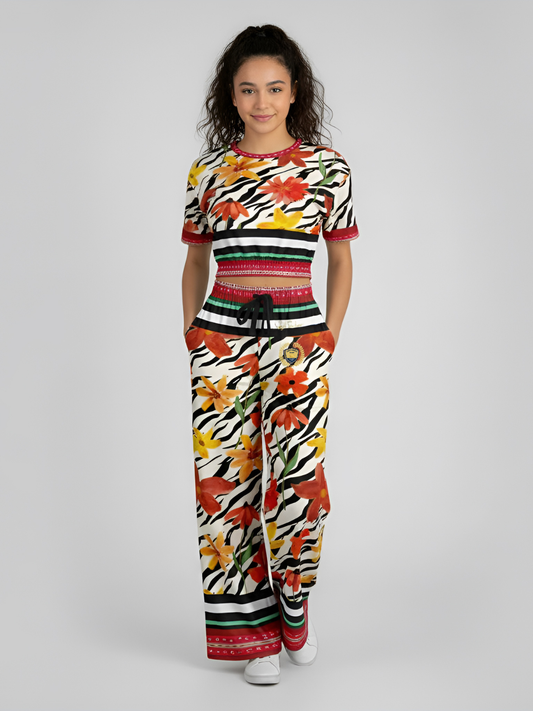 Meet Me in Tangiers in Floral Stripe Eco-Poly Wide Leg Pants