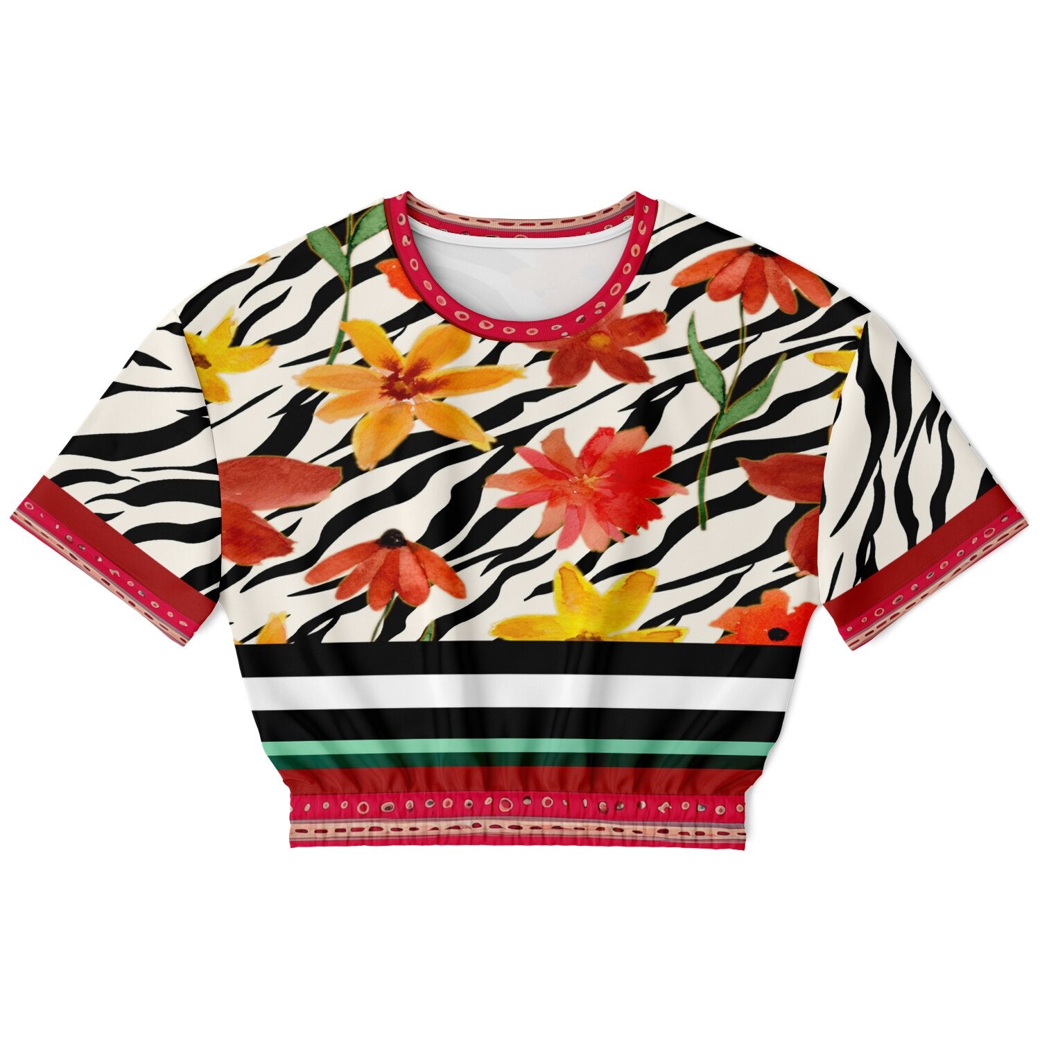 Meet Me in Tangiers in Striped Floral Eco-Poly Short Sleeve Cropped Pullover