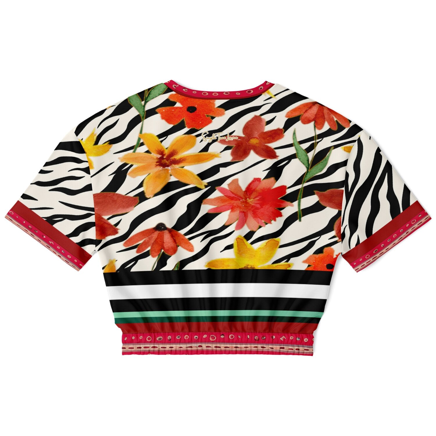 Meet Me in Tangiers in Striped Floral Eco-Poly Short Sleeve Cropped Pullover