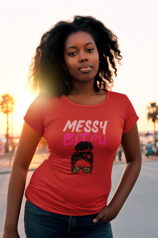 Messy Bitch Camiseta de algodón de peso medio para mujer