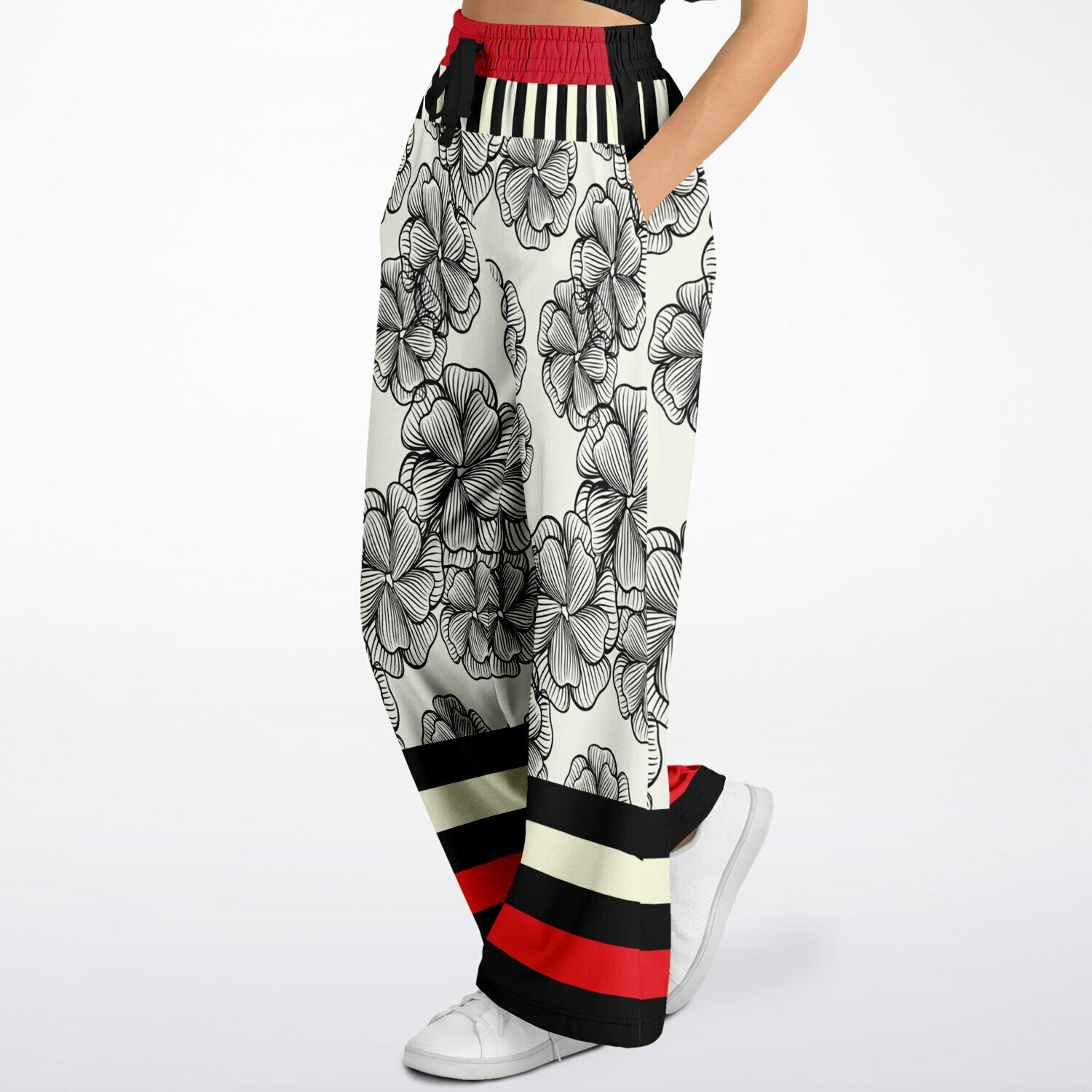 Moonlight in Twilight Floral Stripe Eco-Poly Wide Leg Pants