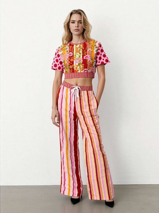 My Dream in Red Stripe Eco-Poly Wide Leg Pants