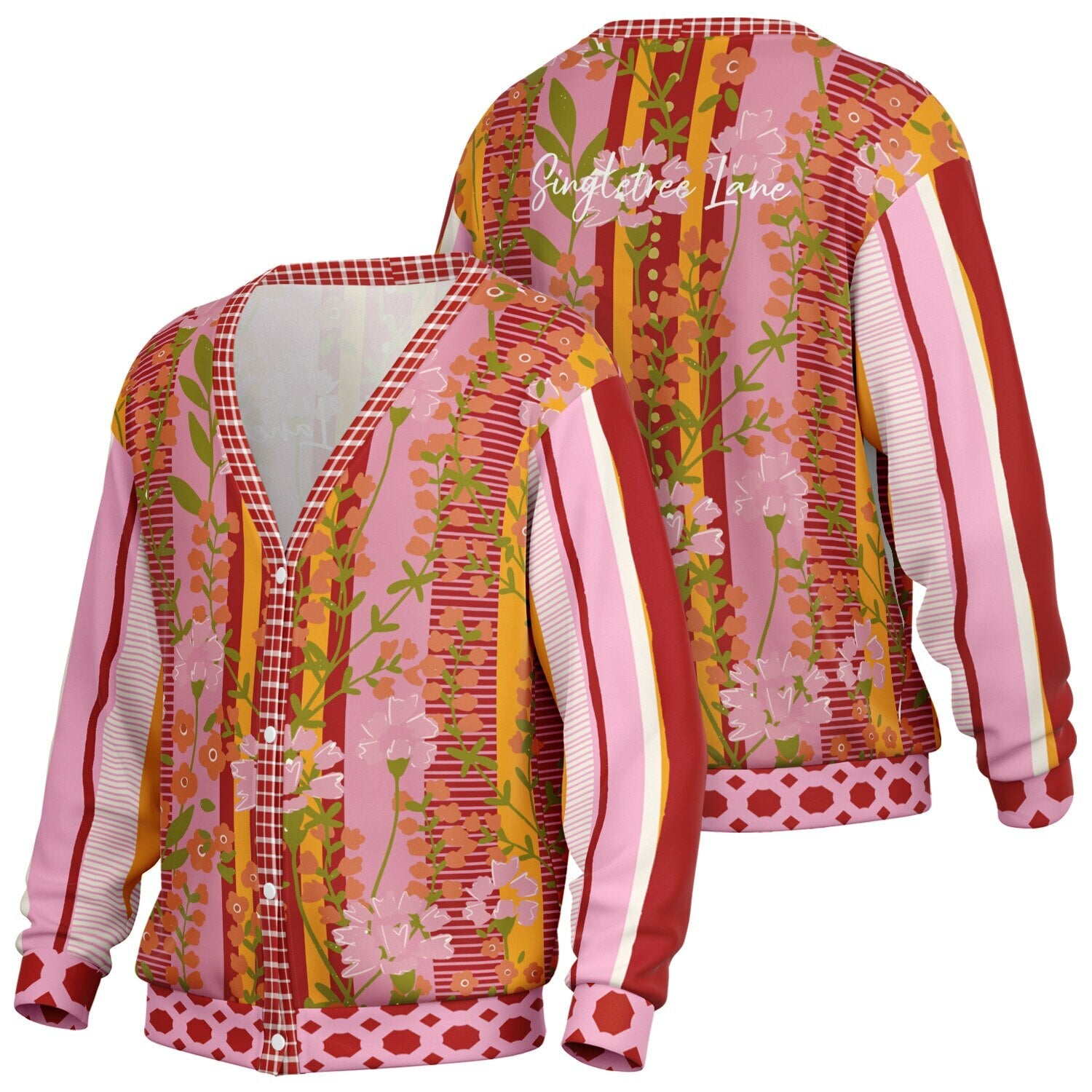 My Dream in Red Stripe Floral Heavyweight Unisex Cardigan