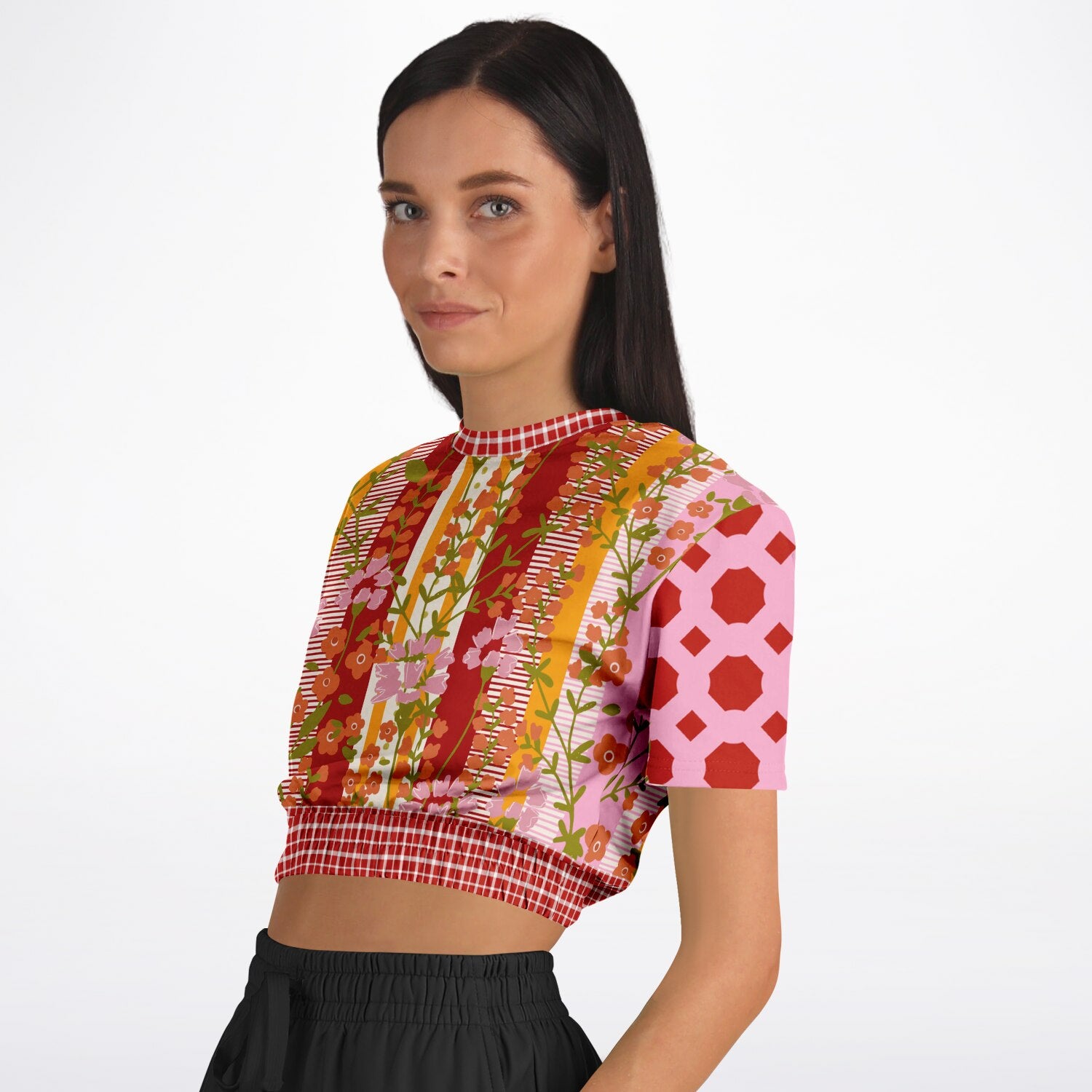 My Dream in Red Stripe Eco-Poly Short Sleeve Cropped Pullover