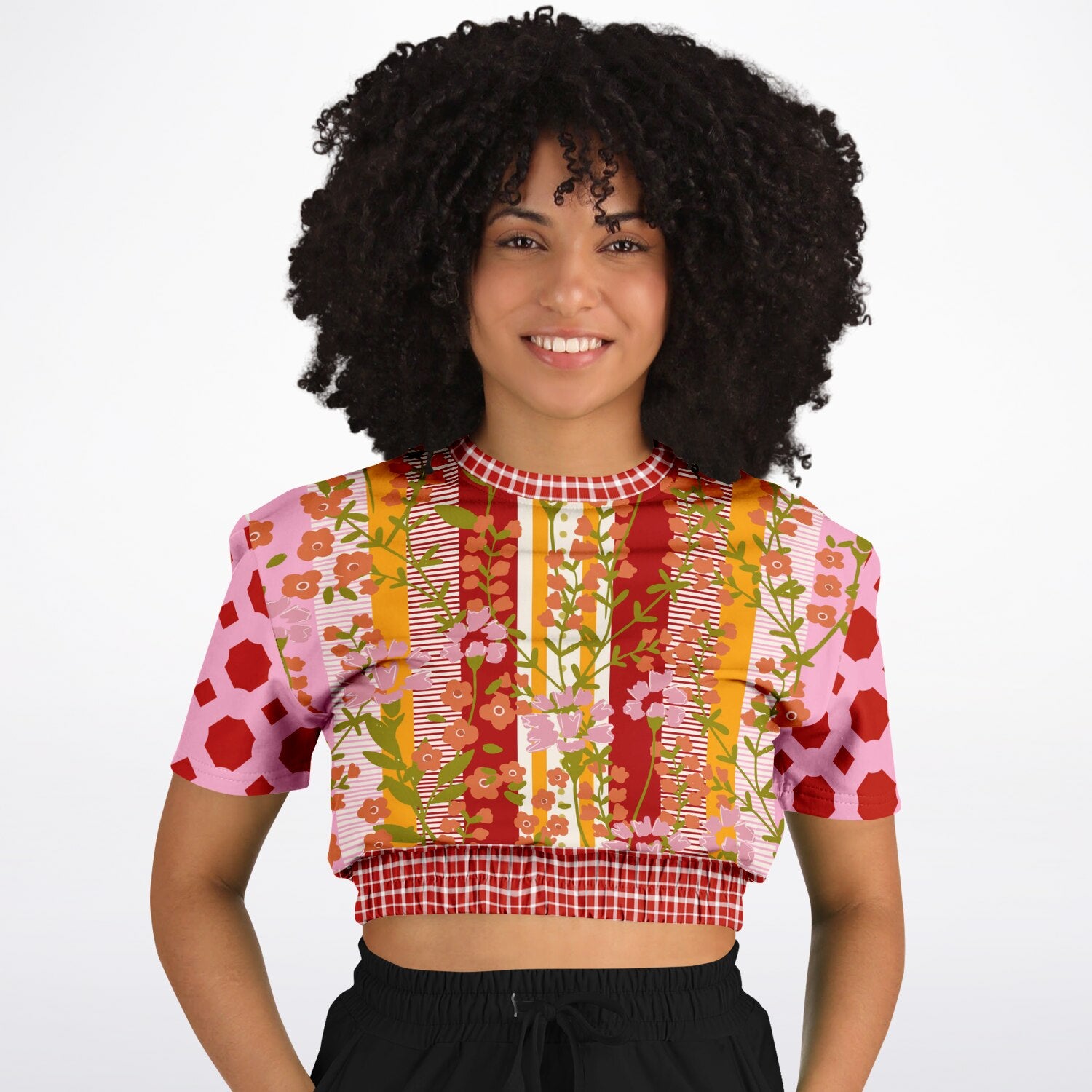 My Dream in Red Stripe Eco-Poly Short Sleeve Cropped Pullover