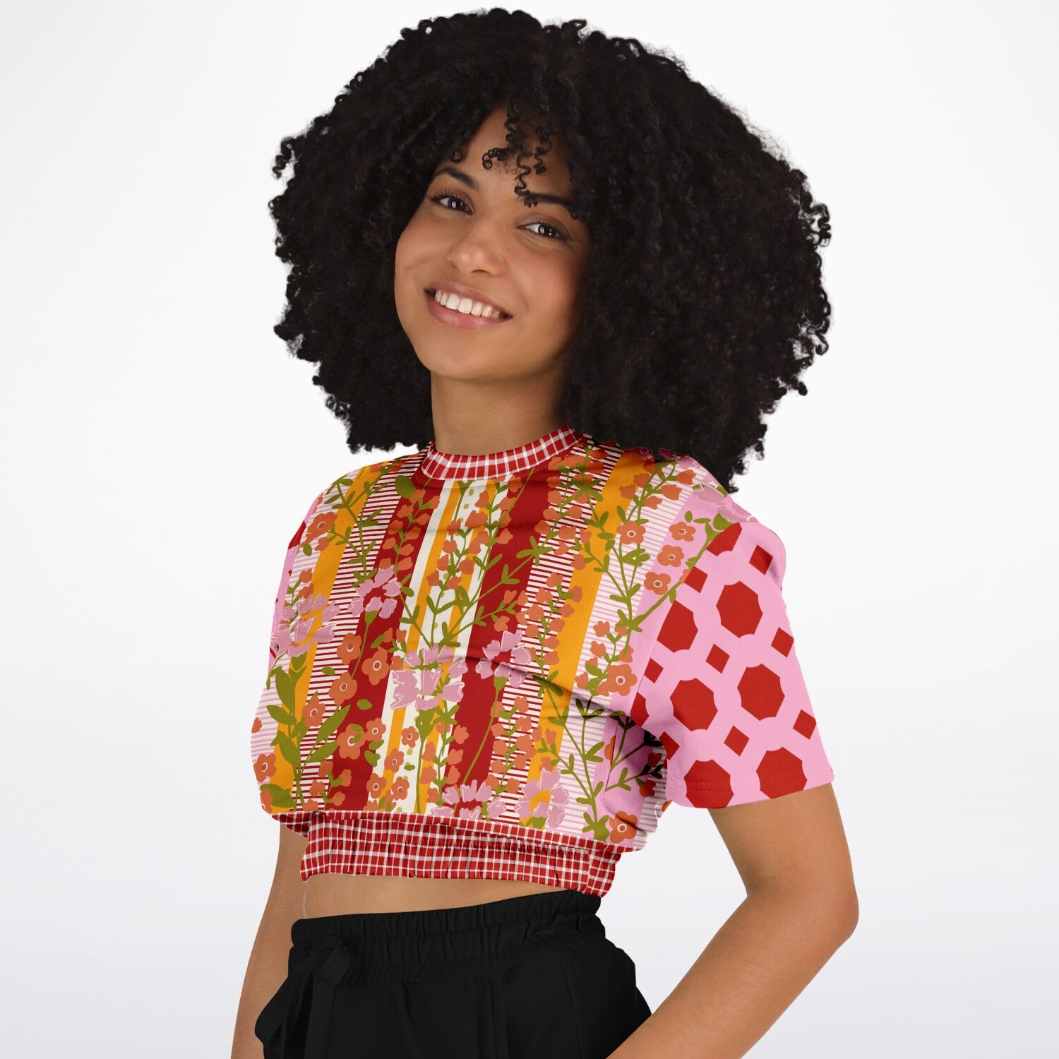 My Dream in Red Stripe Eco-Poly Short Sleeve Cropped Pullover