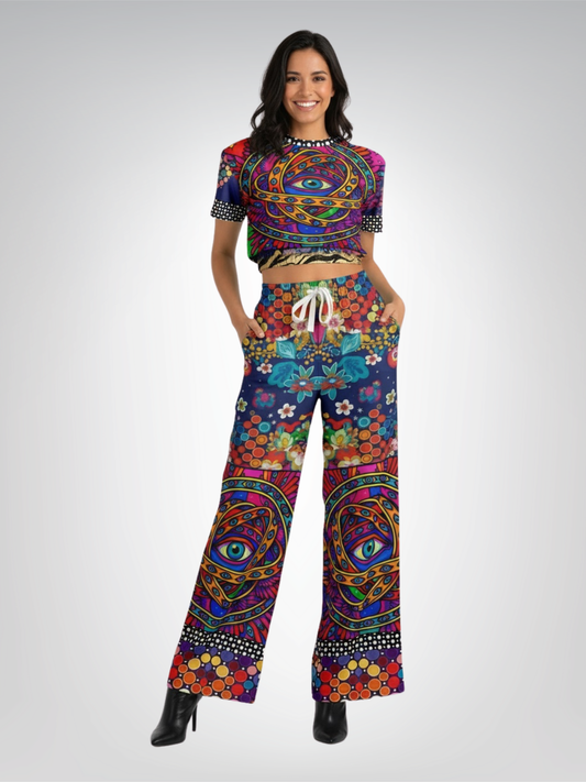 My Friend the Ophanim - Angel in Pop Art Eco-Poly Wide Leg Pants