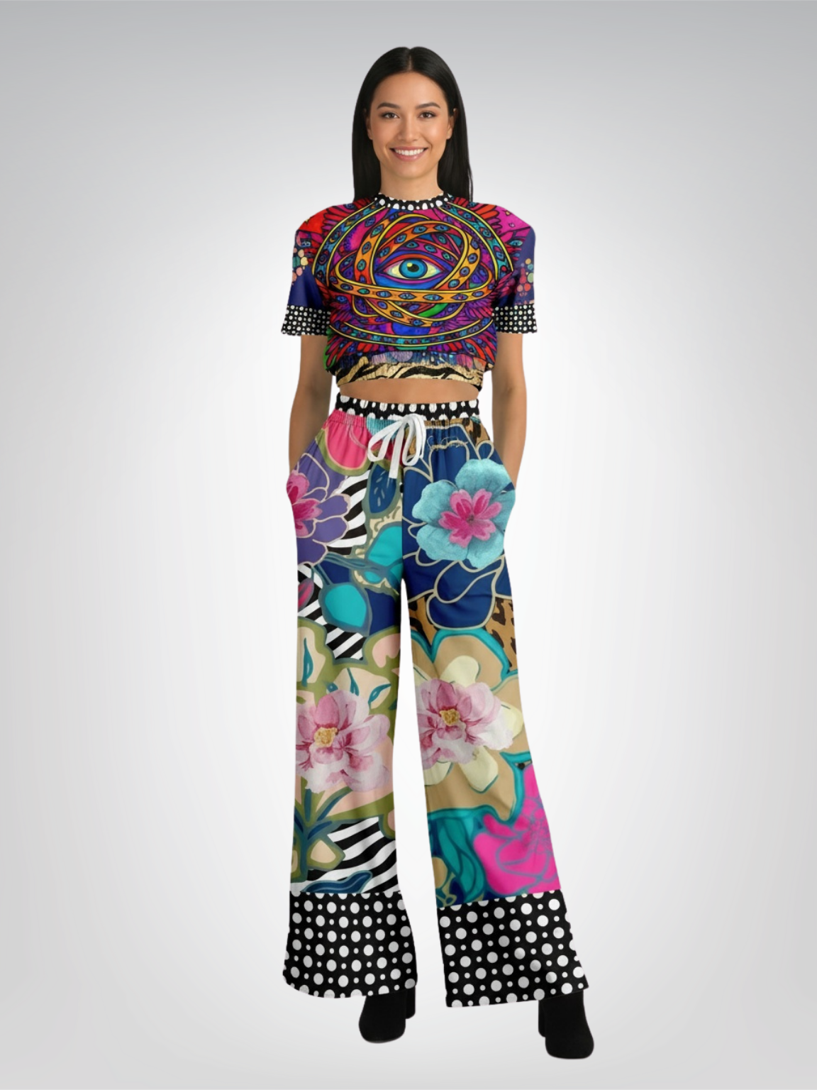 My Friend the Ophanim - Angel in Pop Art Eco-Poly Short Sleeve Cropped Pullover