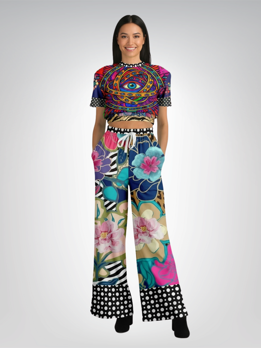 My Friend the Ophanim - Angel in Pop Art Eco-Poly Short Sleeve Cropped Pullover