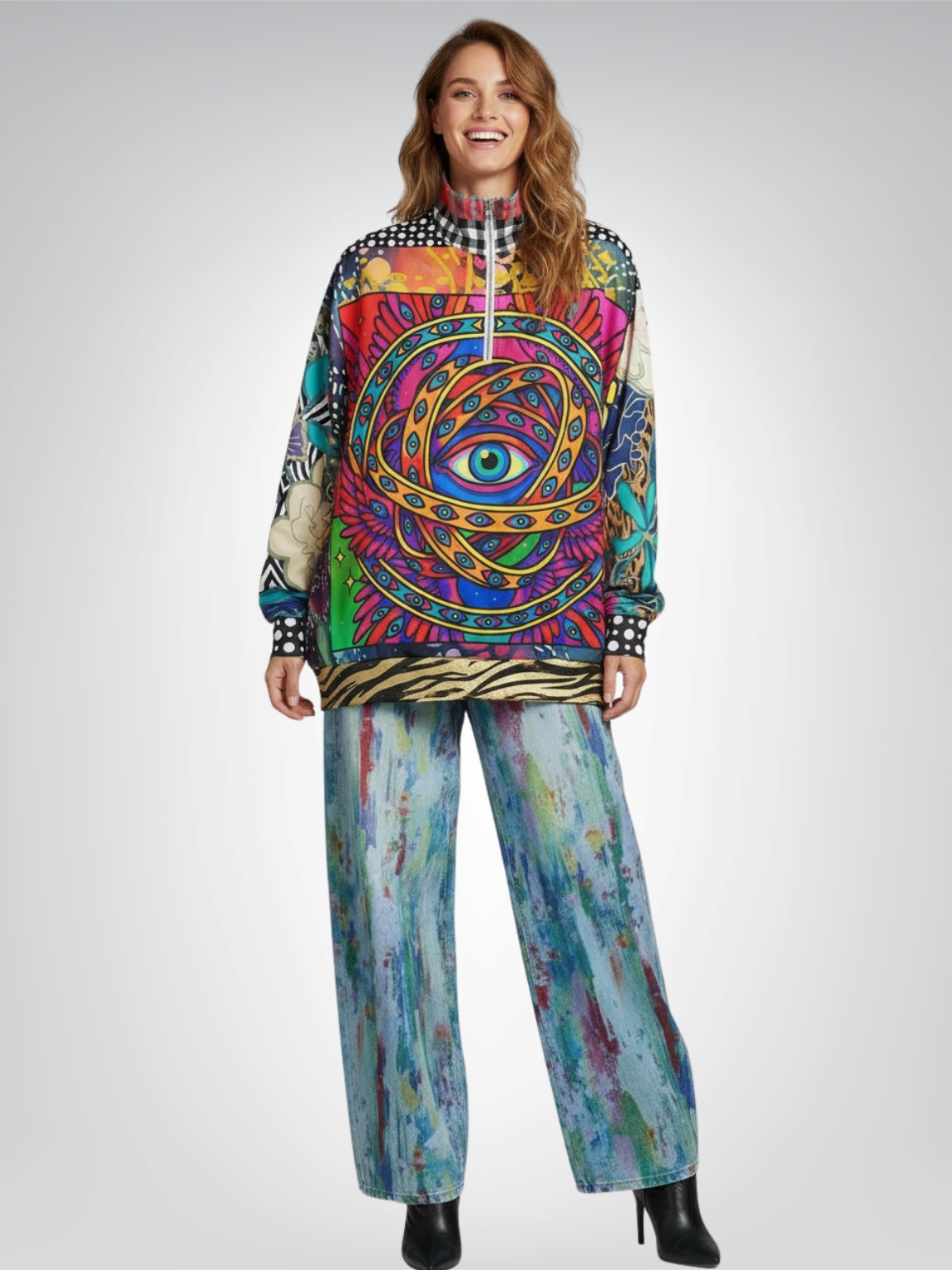 My Friend the Ophanim - Angel in Pop Art Heavyweight Oversized Quarter Zip Sweatshirt