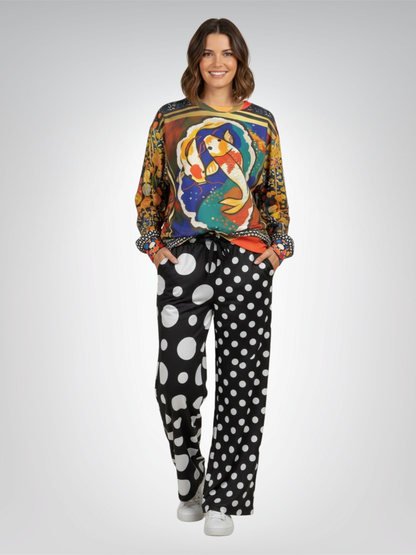 Bubbles in Black and White Eco-Poly Wide Leg Pants