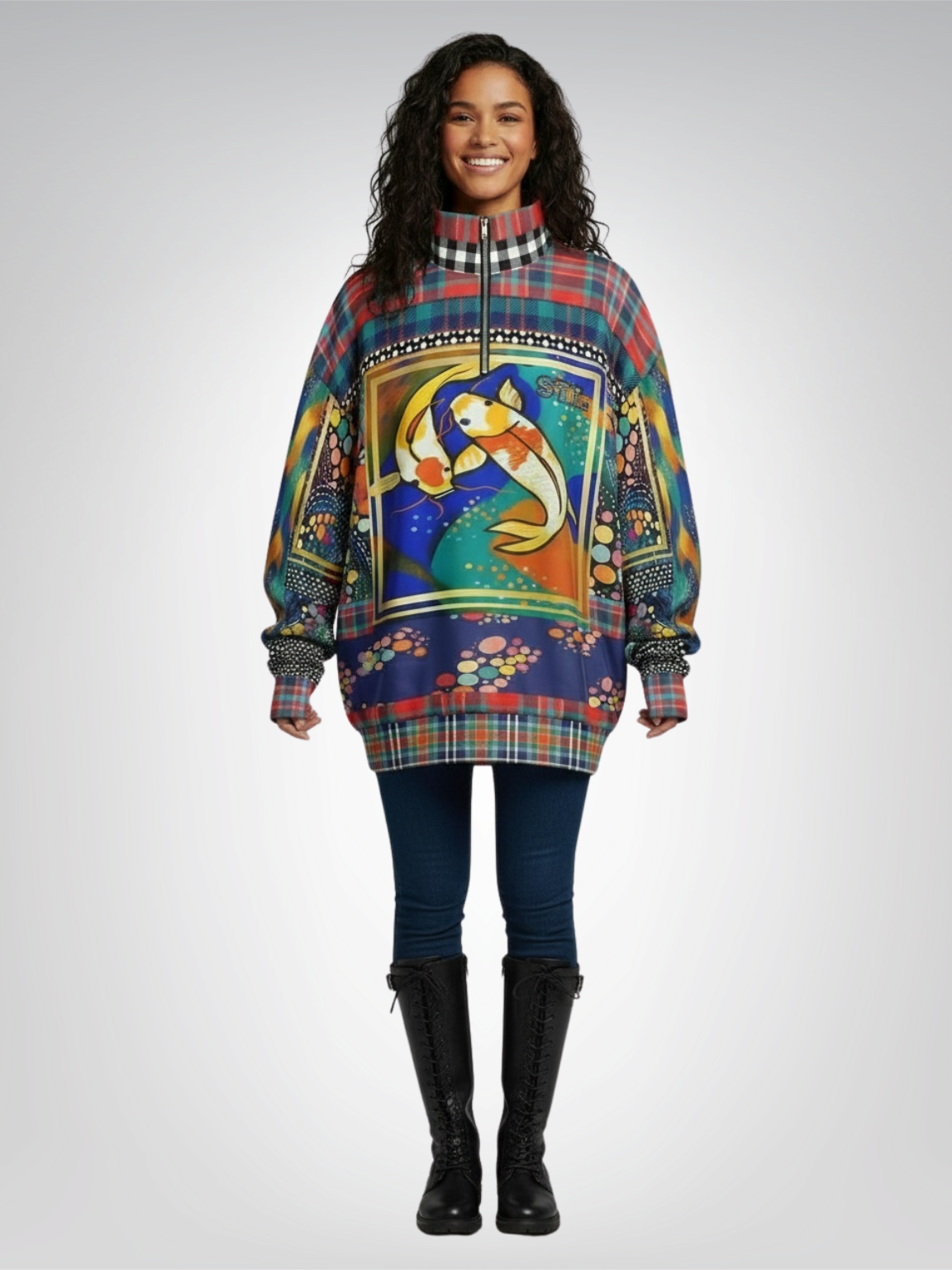 One Koi Two Koi - Best of Luck Heavyweight Oversized Quarter Zip Sweatshirt