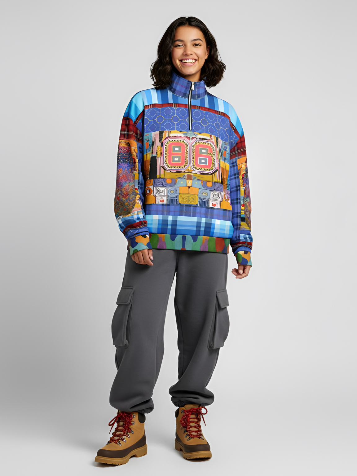 Open Window in Provence Graffiti Patchwork Heavyweight Oversized Quarter Zip Sweatshirt