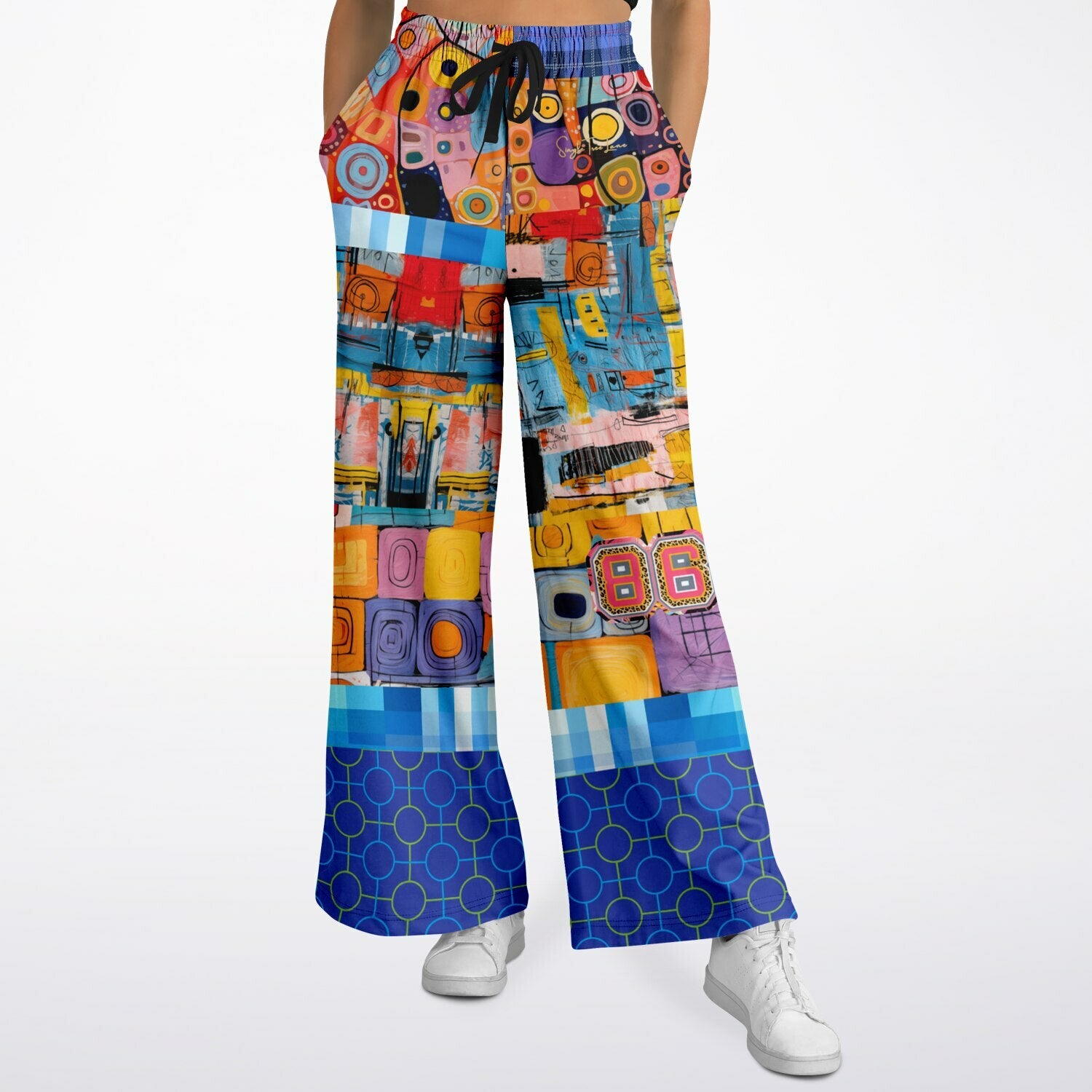 Open Window in Provence Graffiti Print Patchwork Eco-Poly Wide Leg Pants