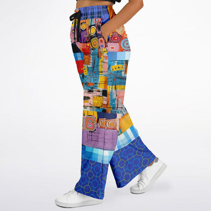 Open Window in Provence Graffiti Print Patchwork Eco-Poly Wide Leg Pants