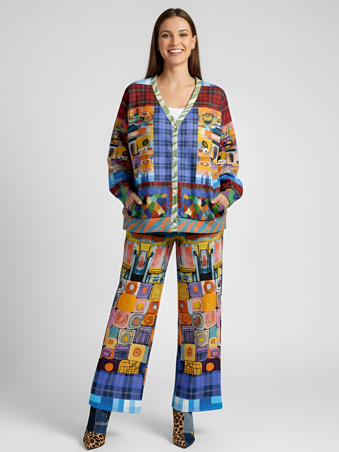 Open Window in Provence Patchwork Eco-Poly Wide Leg Pants