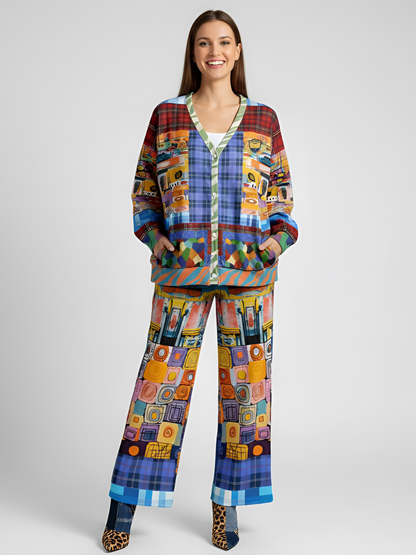 Open Window in Provence Patchwork Eco-Poly Wide Leg Pants