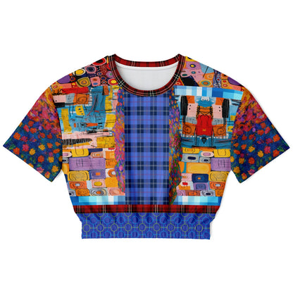 Open Window in Provence Graffiti Patchwork Eco-Poly Short Sleeve Cropped Pullover