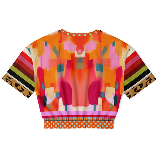 Orange Miramar Abstract Colorblock Eco-Poly Short Sleeve Cropped Pullover