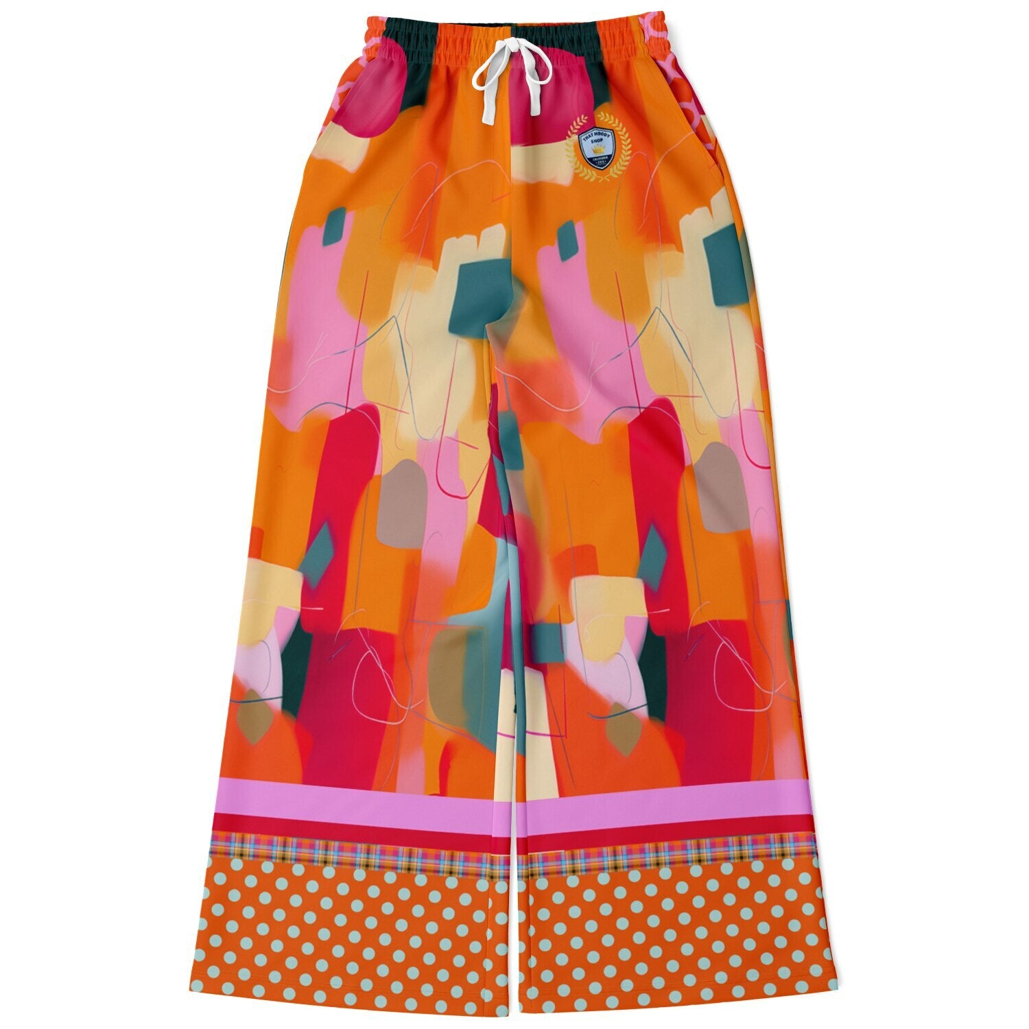 Orange Miramar Abstract Colorblock Eco-Poly Wide Leg Pants