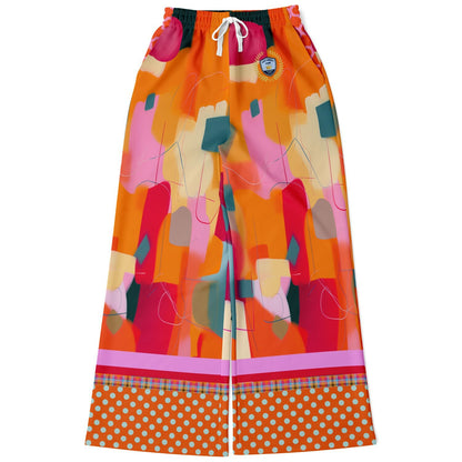 Orange Miramar Abstract Colorblock Eco-Poly Wide Leg Pants
