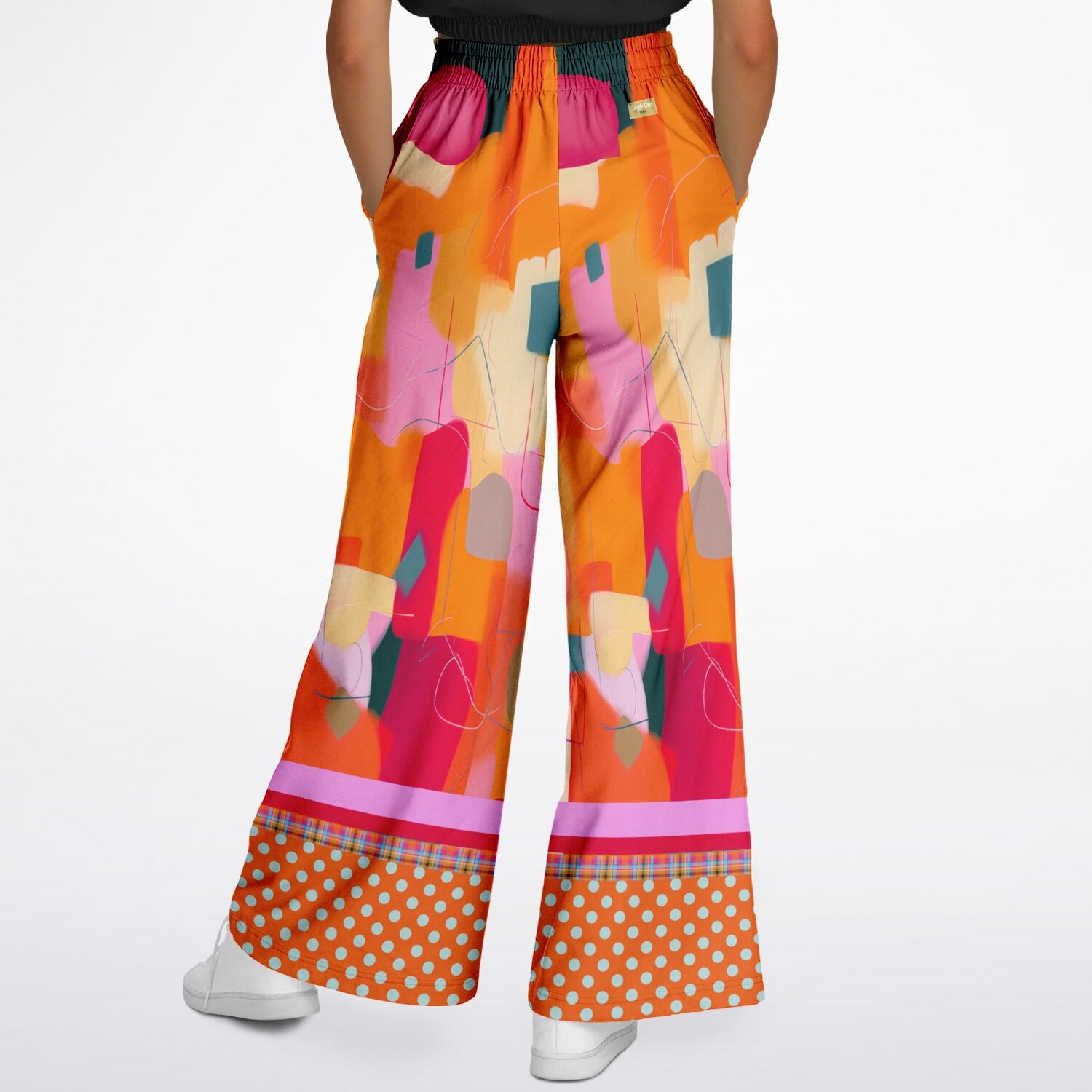 Orange Miramar Abstract Colorblock Eco-Poly Wide Leg Pants