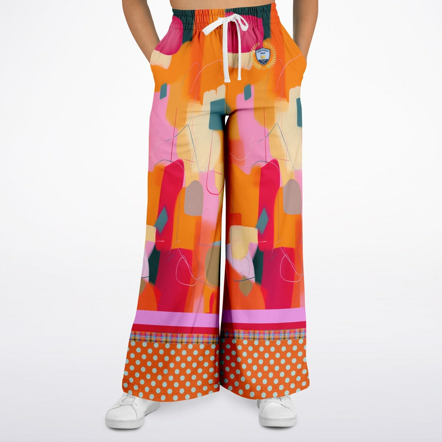 Orange Miramar Abstract Colorblock Eco-Poly Wide Leg Pants