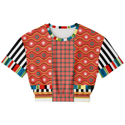Orange Sunset Jailhouse Stripe Eco-Poly Short Sleeve Cropped Pullover