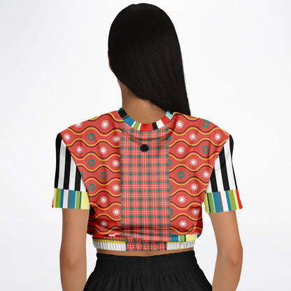 Orange Sunset Jailhouse Stripe Eco-Poly Short Sleeve Cropped Pullover
