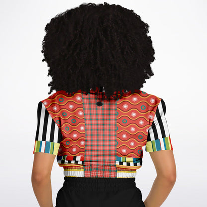 Orange Sunset Jailhouse Stripe Eco-Poly Short Sleeve Cropped Pullover