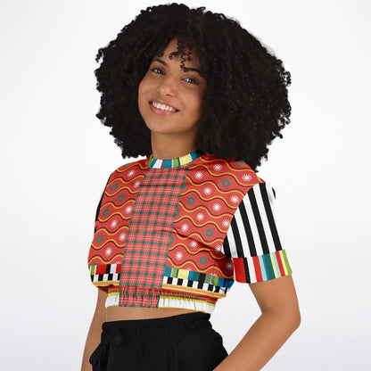 Orange Sunset Jailhouse Stripe Eco-Poly Short Sleeve Cropped Pullover